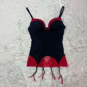 La Senza Chemise Slip Lingerie Small Black Red Lace Push Up Padded